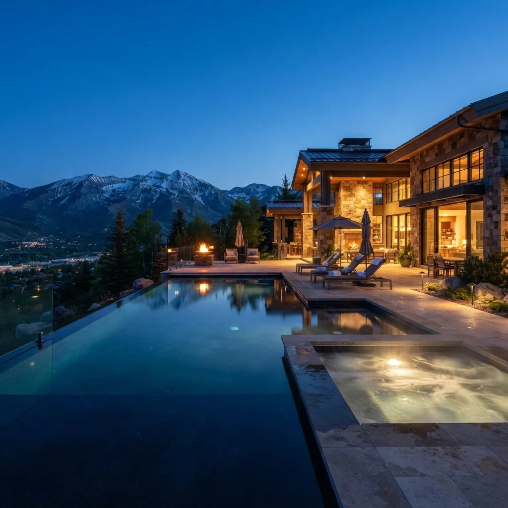 Infinity Edge Estate — real estate twilight & aerial in Draper, Utah